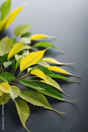 A bunch of green and yellow leaves on a black background.