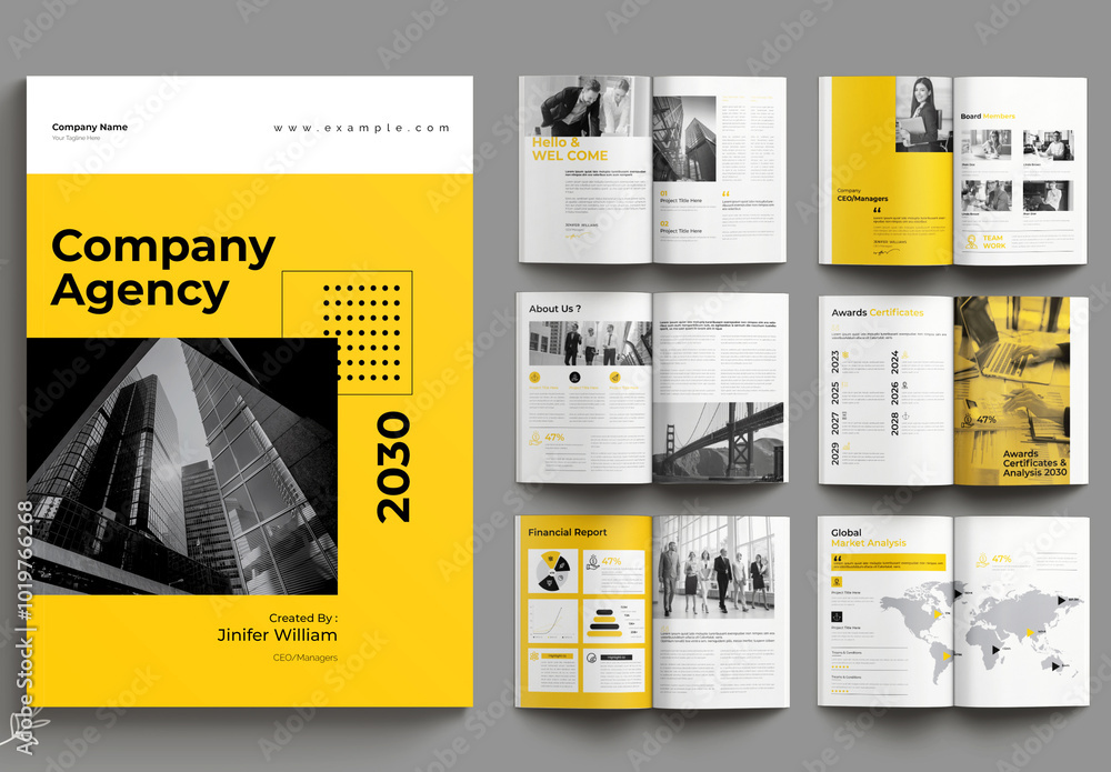 Company Agency Template with Yellow Stock Template | Adobe Stock