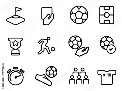 Soccer football icon set collection sport field match statistics goal possession corner ball possession penalty shirt time corner training