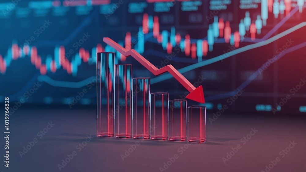 Glassmorphism Growth Bar Chart with Downward Trend