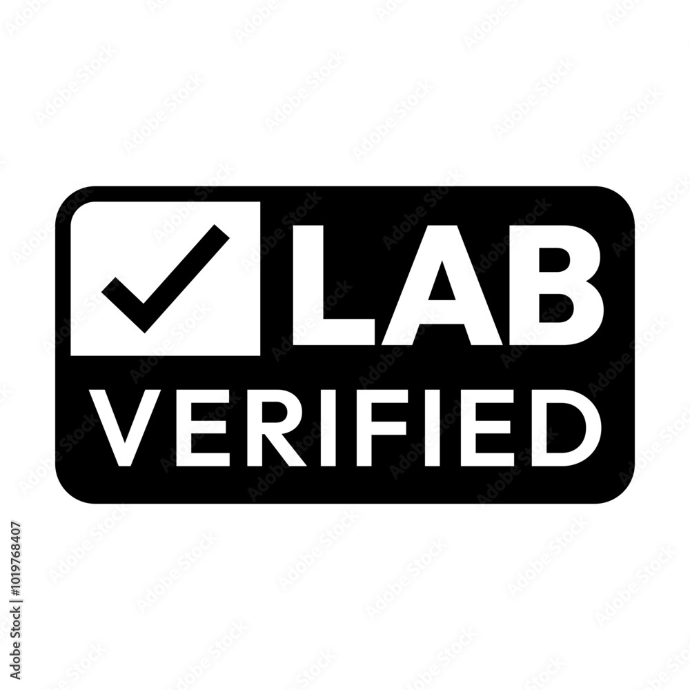 Lab Verified label, logo, badge, icon, sticker, symbol, emblem, stamp, black, line, flat vector, isolated illustration. Lab Verified label for product packaging design. Lab Verified label, logo, badge, icon, sticker, symbol, emblem, stamp, black, line, flat vector, isolated illustration. Lab Verified label for product packaging design.