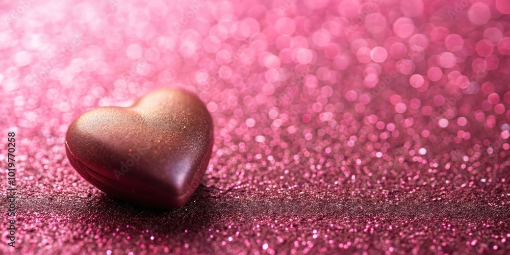 Obraz premium Heart shaped chocolate on pink glitter background with Valentine's concept , love, sweet, celebration, romance, candy