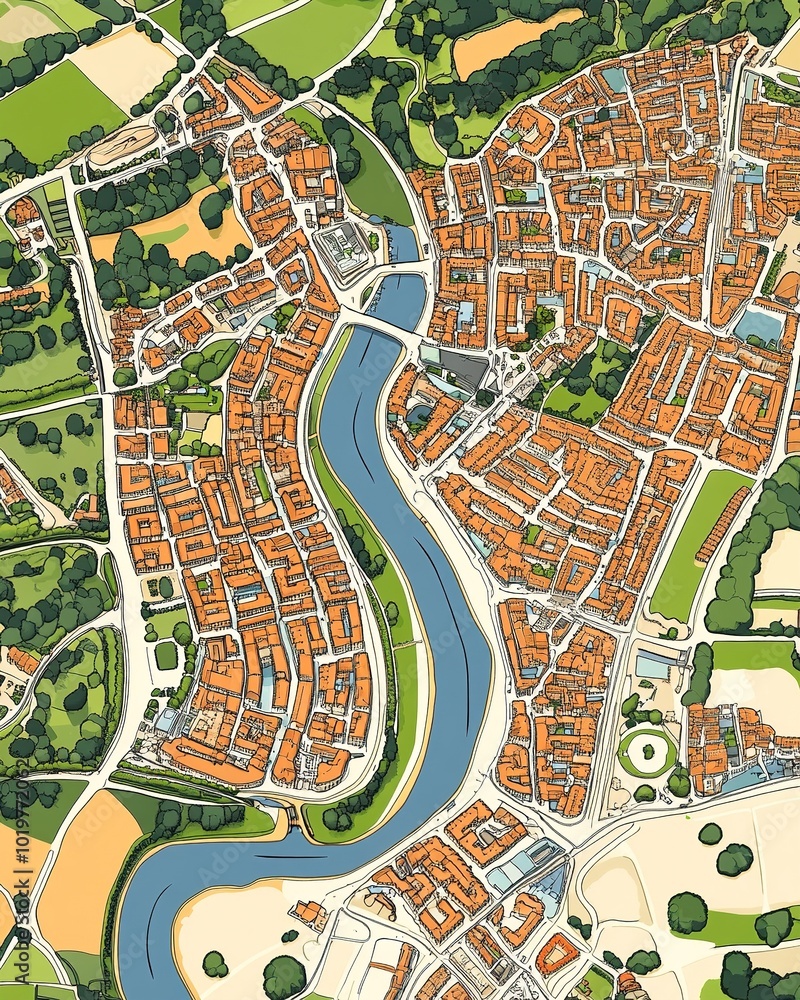 Obraz premium Detailed Map of York with Landmarks and Streets, Perfect for Travel Guides, Educational Purposes, and Historical Reference in a Vibrant City Context