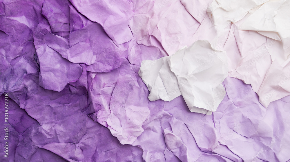Fototapeta premium Crumpled paper texture on a purple and white background. AI generation