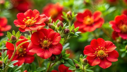 Potentilla anserina with unique red flowers, perfect for vibrant garden displays or botanical s, Potentilla anserina, red flowers