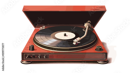 Vintage vinyl record player isolated on white background. 3d illustration 