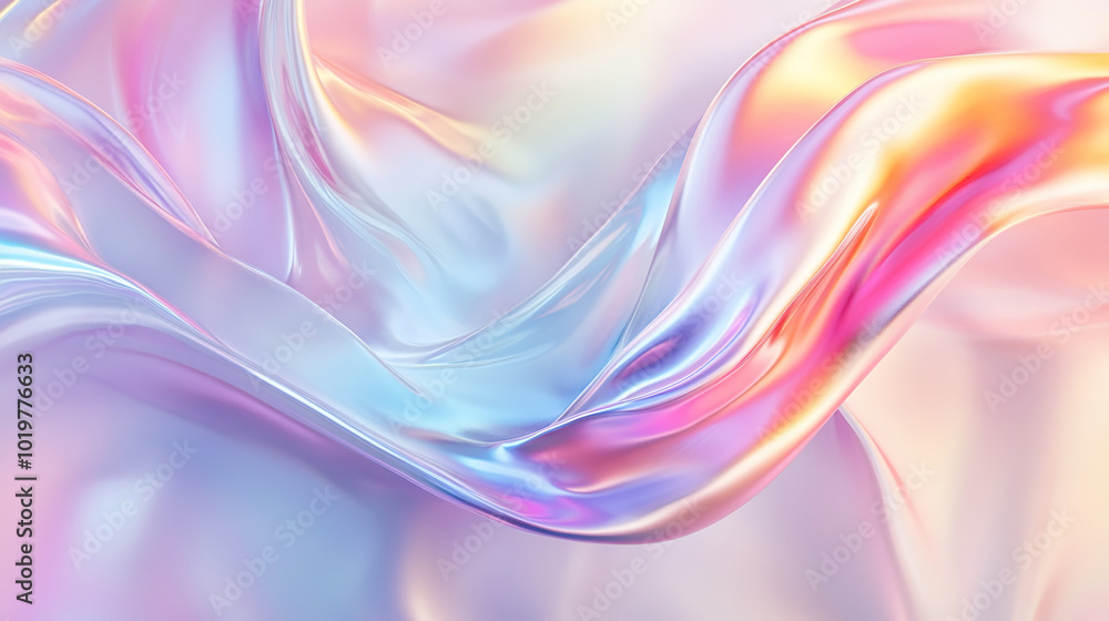 Fototapeta premium An iridescent fluid abstract image with vibrant colors in a smooth, flowing style on a soft gradient background. Concept of modern art