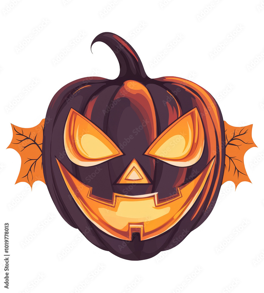 Halloween Pumpkin Illustration with Evil Face and Autumn Leaves on Transparent Background - Perfect for Spooky Designs and Overlays Halloween Pumpkin Illustration with Evil Face and Autumn Leaves on Transparent Background - Perfect for Spooky Designs and Overlays