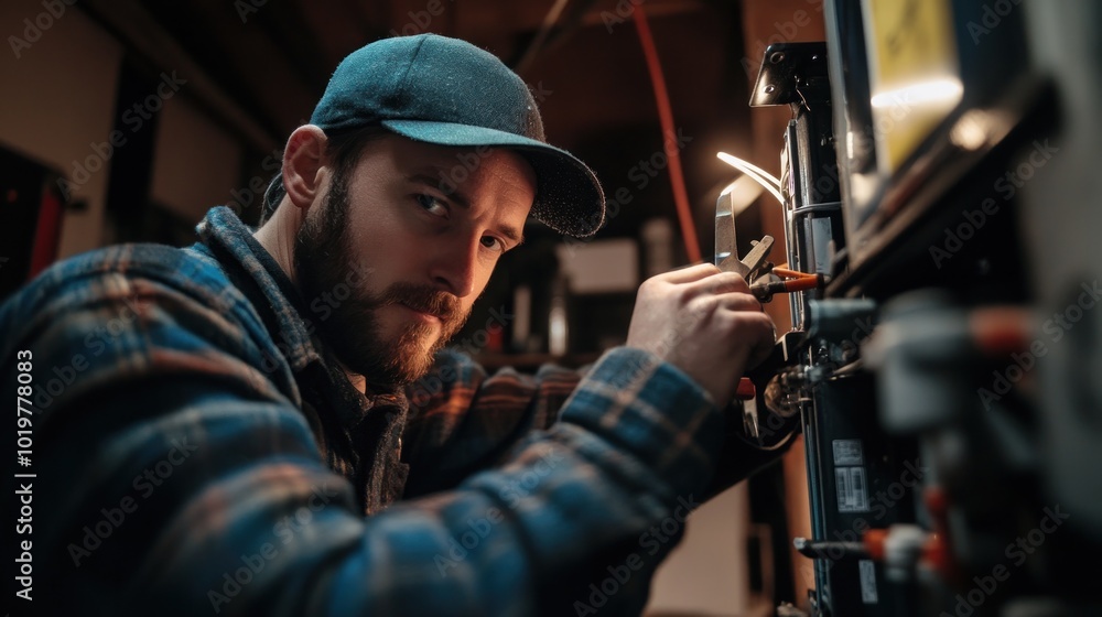 Focused Mechanic Working on a Machine Focused Mechanic Working on a Machine