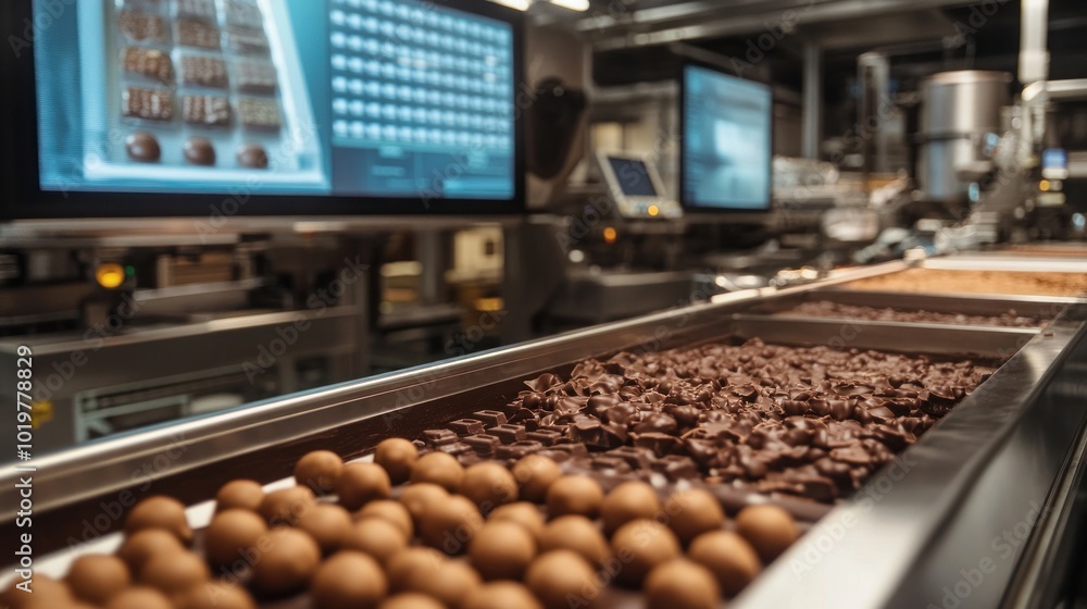Chocolate Production Line in a Modern Factory Chocolate Production Line in a Modern Factory
