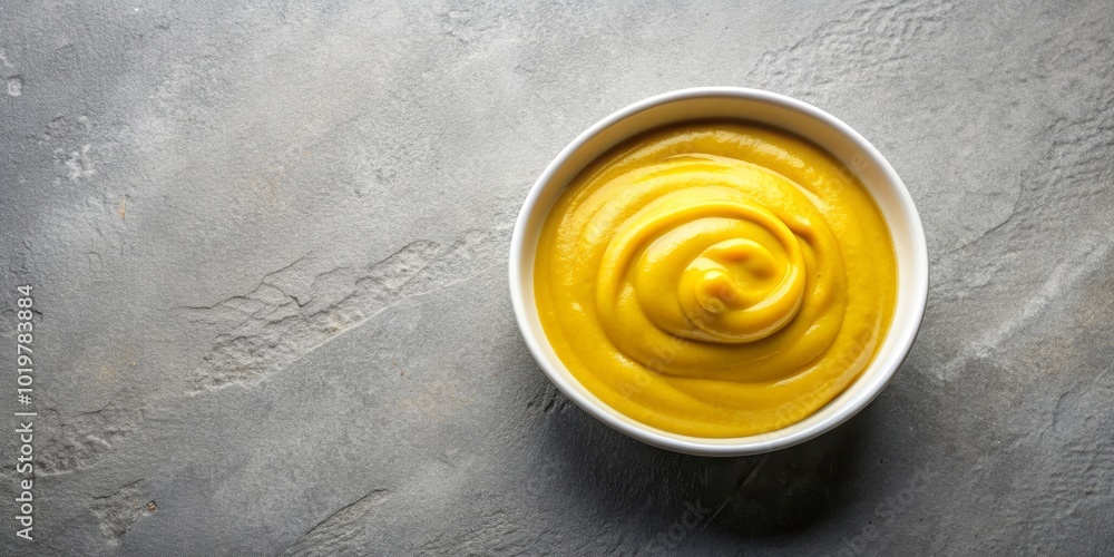 Top view of yellow mustard sauce in a bowl, mustard, condiment, sauce, tangy, yellow, savory, dip, dressing, spicy Top view of yellow mustard sauce in a bowl, mustard, condiment, sauce, tangy, yellow, savory, dip, dressing, spicy