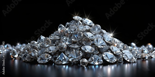 of a pile of diamonds on black background representing wealth concept, wealth, expensive, luxury, precious, gemstones photo