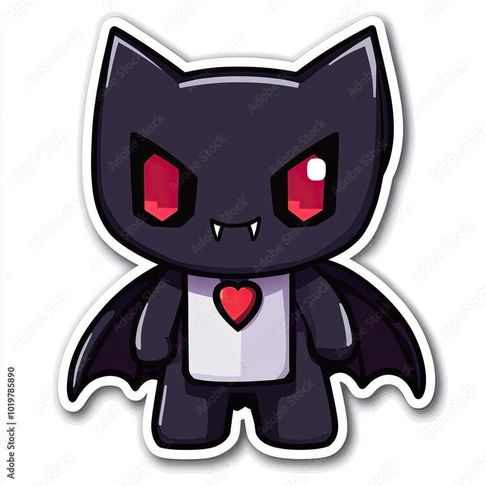 A Cartoon Bat with Red Eyes, Fangs, and a Heart on its Chest A Cartoon Bat with Red Eyes, Fangs, and a Heart on its Chest