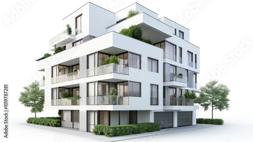 Modern Apartment Building with Greenery
