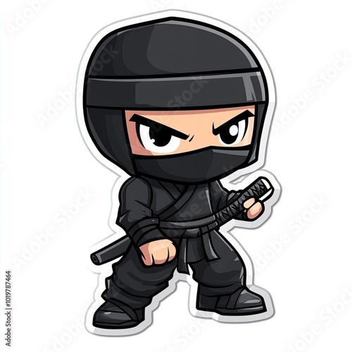 Cartoon Illustration of a Ninja Holding a Sword photo