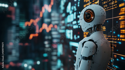 A robot using AI for Forex trading analysis and market growth insights, AI generative.. photo