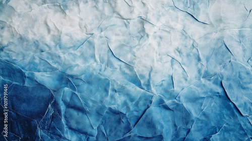 Crumpled paper texture on a blue and white background. AI generation
