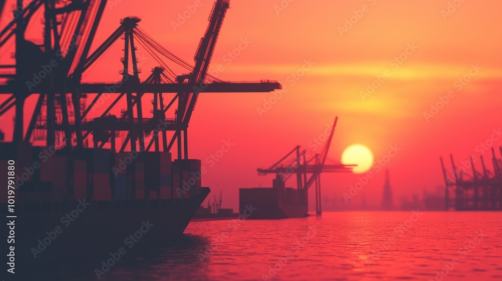 Obraz premium Loading containers onto cargo ship with large crane 