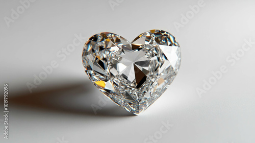 Heart-shaped diamond on pure white background, AI generative.. photo