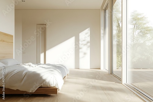 Bedroom with White Headboard Sunlight and Window views