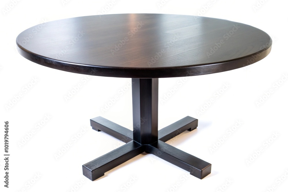 Black wooden round table reflected on white background Black wooden round table reflected on white background