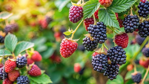 Blackberries on vine with leading lines