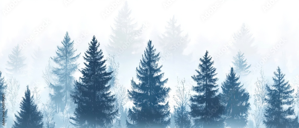 Obraz premium Vector illustration of a serene winter forest landscape with snow-covered trees, isolated on white background