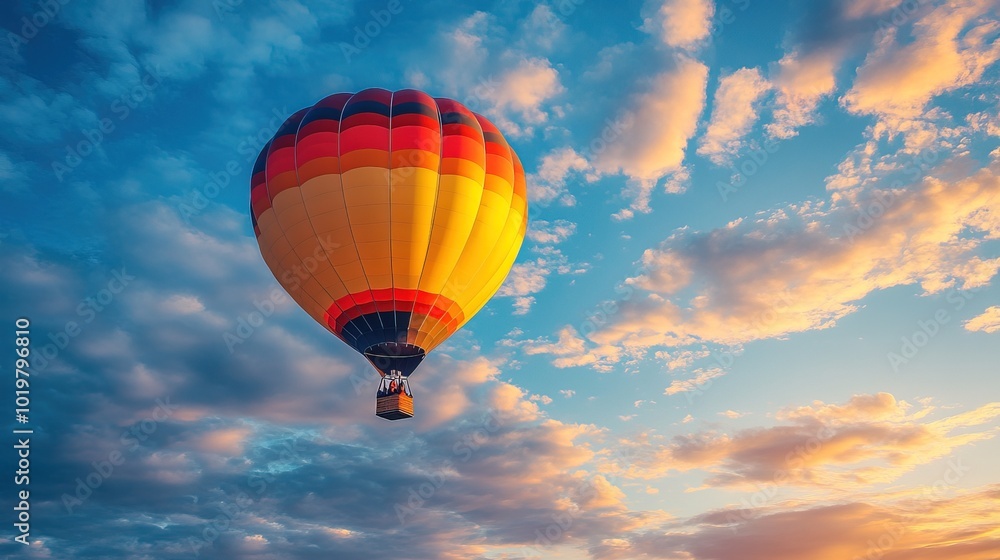 Naklejka premium A hot air balloon floats through the sky