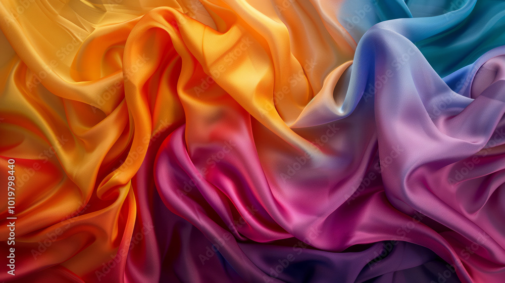 Fototapeta premium Randomly folded vibrant cloth with a blend of yellow, maroon, blue, pink, and white hues