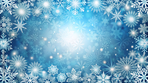 Winter background with snowflakes on blue gradient, perfect for seasonal designs, holiday cards, and festive banners, ideal for winter-themed projects and promotions