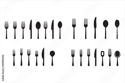 Black silhouettes of cutlery, vector