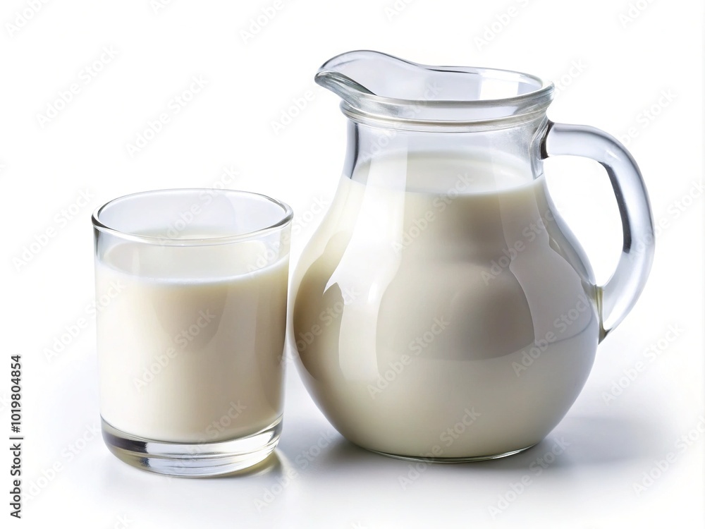 Fresh Milk Jug and Glass on White Background - Dairy Products Photography Fresh Milk Jug and Glass on White Background - Dairy Products Photography