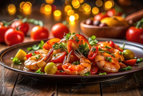 Fresh Roasted Shrimp with Tomatoes and Herbs on a Plate â€“ Culinary Delight