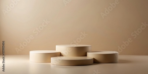 Minimalist beige toned podiums for product presentation on empty background, minimalist, beige
