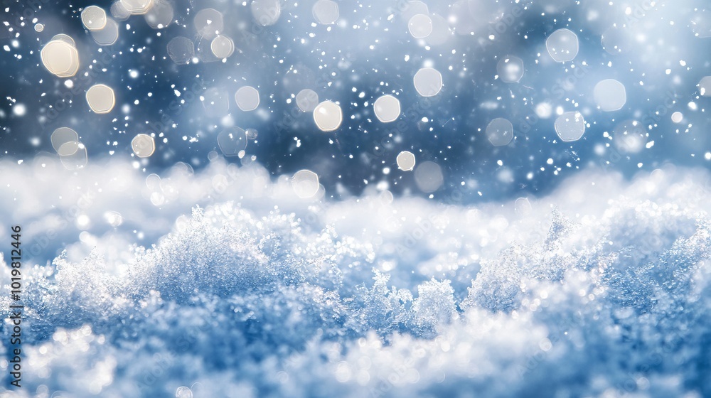 Close-up of snowflakes in winter: detailed macro image of snow crystals, perfect for winter holiday backgrounds Close-up of snowflakes in winter: detailed macro image of snow crystals, perfect for winter holiday backgrounds
