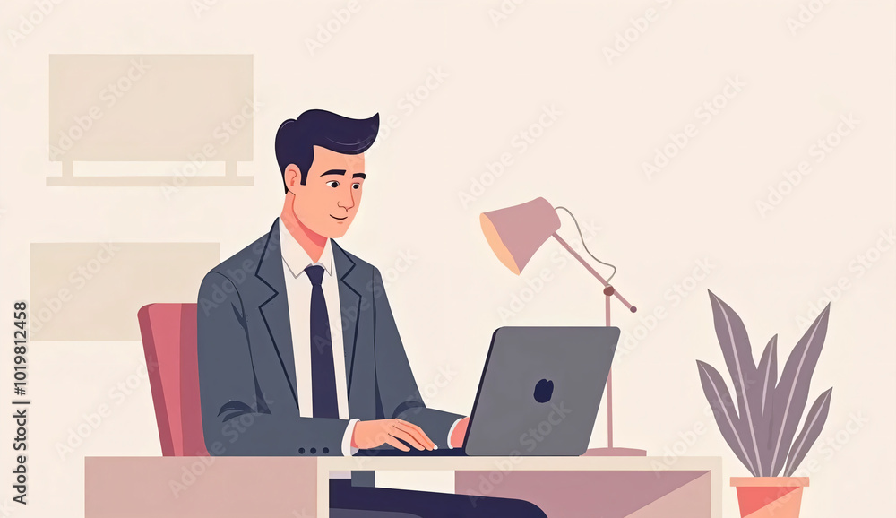 Business professional using laptop at office desk Business professional using laptop at office desk