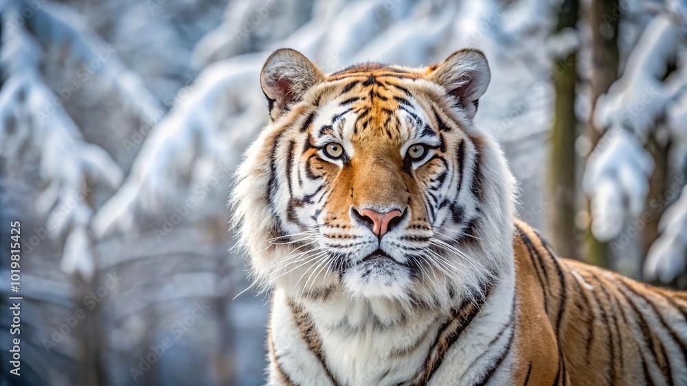 Fototapeta premium bleached tiger in snowy forest