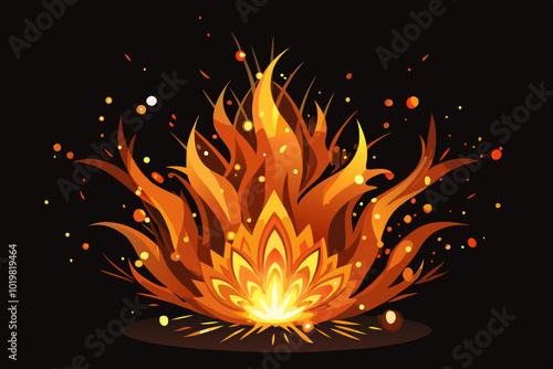 Illustration of burning fire flame on black background