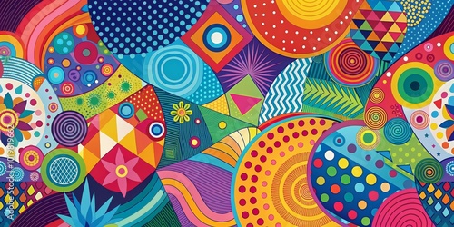 Colorful and abstract patterned background with various shapes and colors, abstract, vibrant, geometric, design