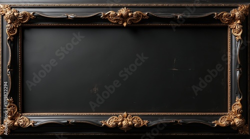 Elegant black vintage frame with intricate gold mandala ornament