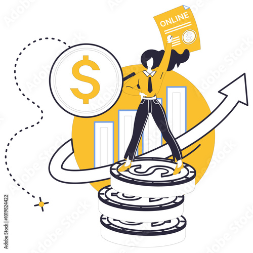 Credit score vector illustration. Examining credit rating is like reading financial poetry inscribed in economic records Bankers dance with rhythm credit scores, orchestrating harmonious financial