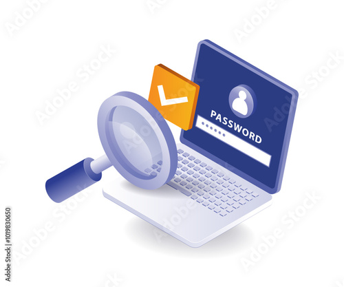 Personal account security password computer isometric illustration