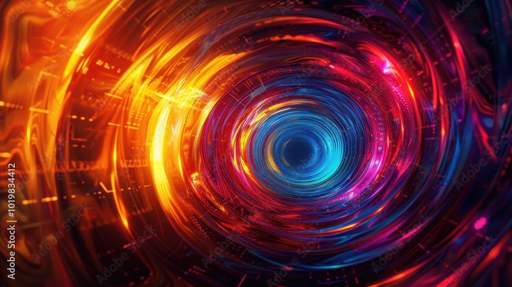Obraz premium Abstract circular design presents a circle background. The shapes are graphic and colorful.