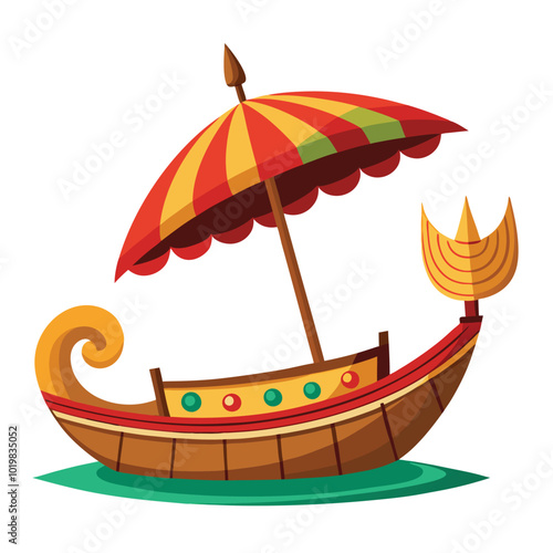 Onam festival boat with umbrella vector illustration