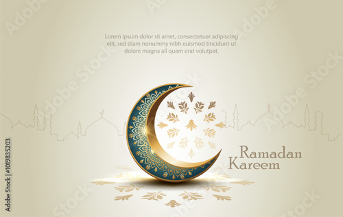 islamic greeting ramadan kareem card design background with crescent moon