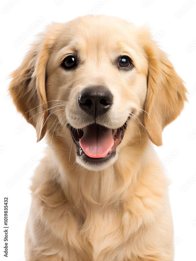 Cheerful golden retriever puppy with a big smile on transparent background Cheerful golden retriever puppy with a big smile on transparent background