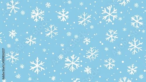 Seamless pattern of white snow falling on sky blue background - flat style snowfall repeating texture for christmas greeting cards or banners - vector eps8 illustration