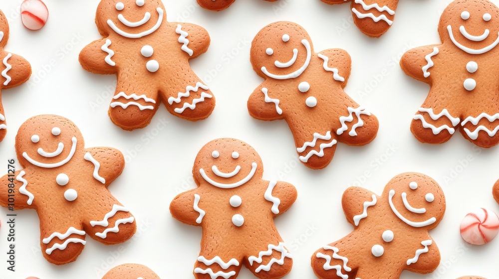 Gingerbread cookies with frosting on white background.,Seamless pattern Gingerbread cookies with frosting on white background.,Seamless pattern