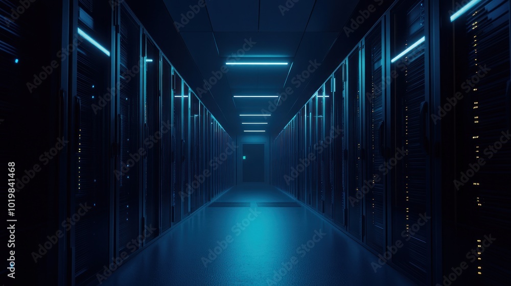 Fototapeta premium Server Room with Blue Lights
