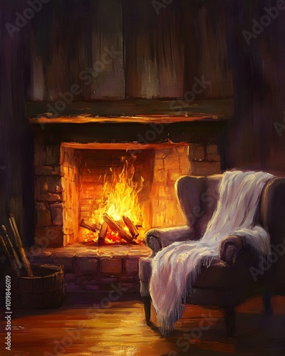 Cozy Fireplace in Warm Living Room Offering Relaxation and Comfort in Winter Ambiance